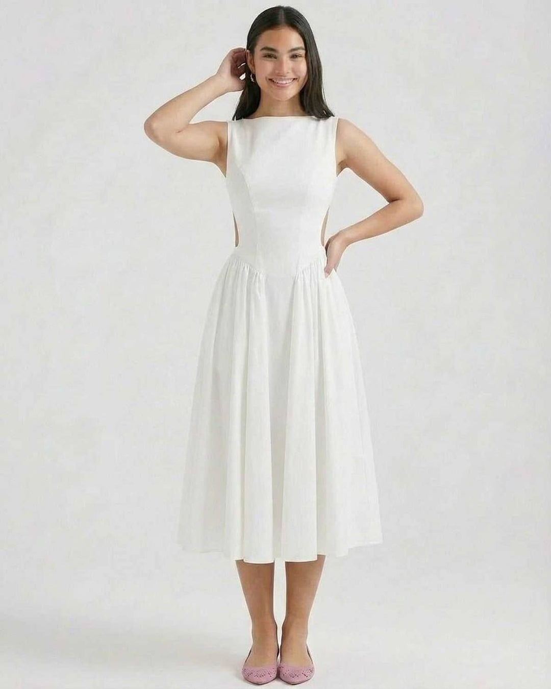 Lisa | Midikleid A-Linie Ärmellos Rückenausschnitt Tailliert