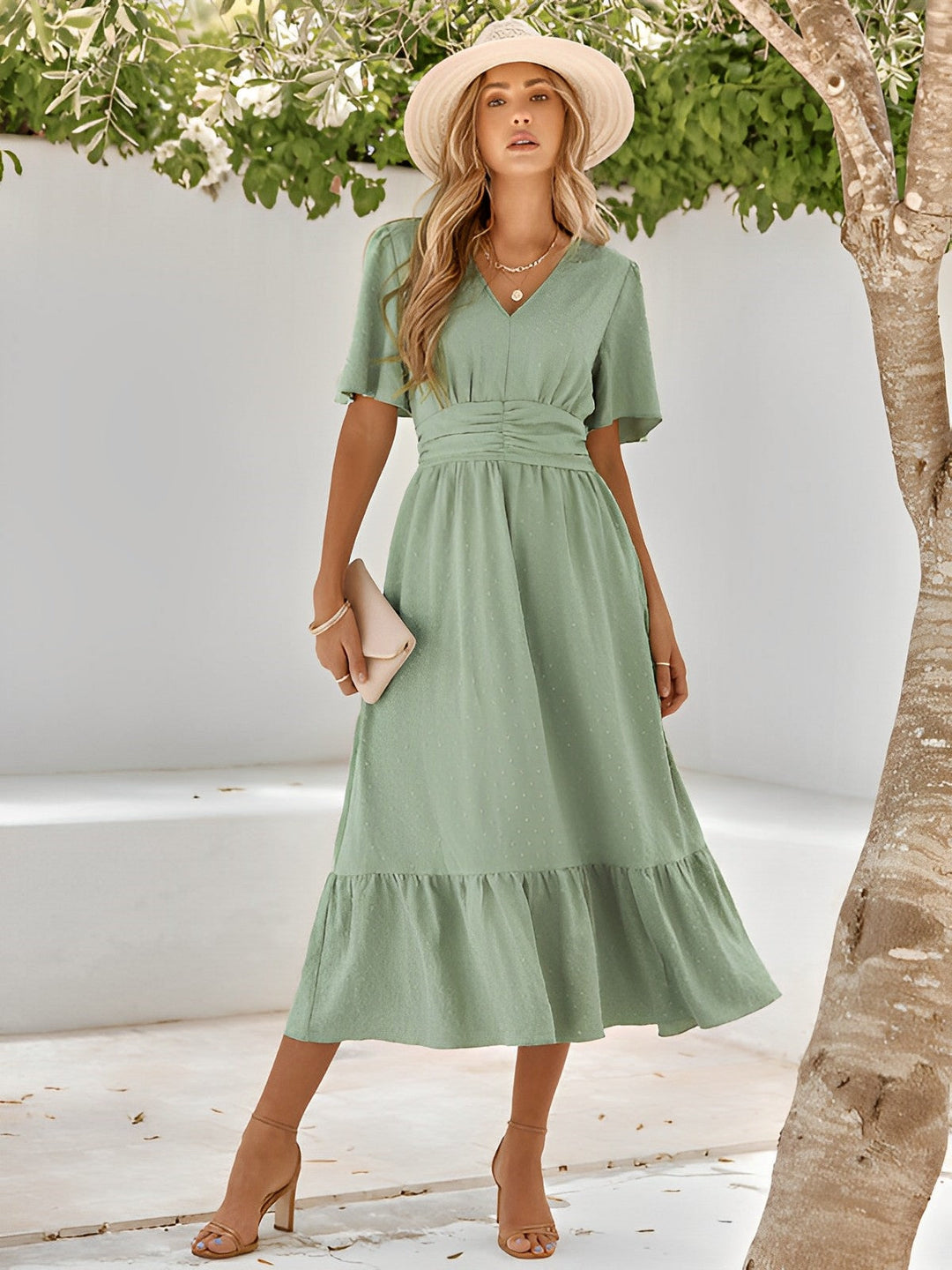 Lorena | Maxikleid Wickelkleid Gürtel V-Ausschnitt fließend