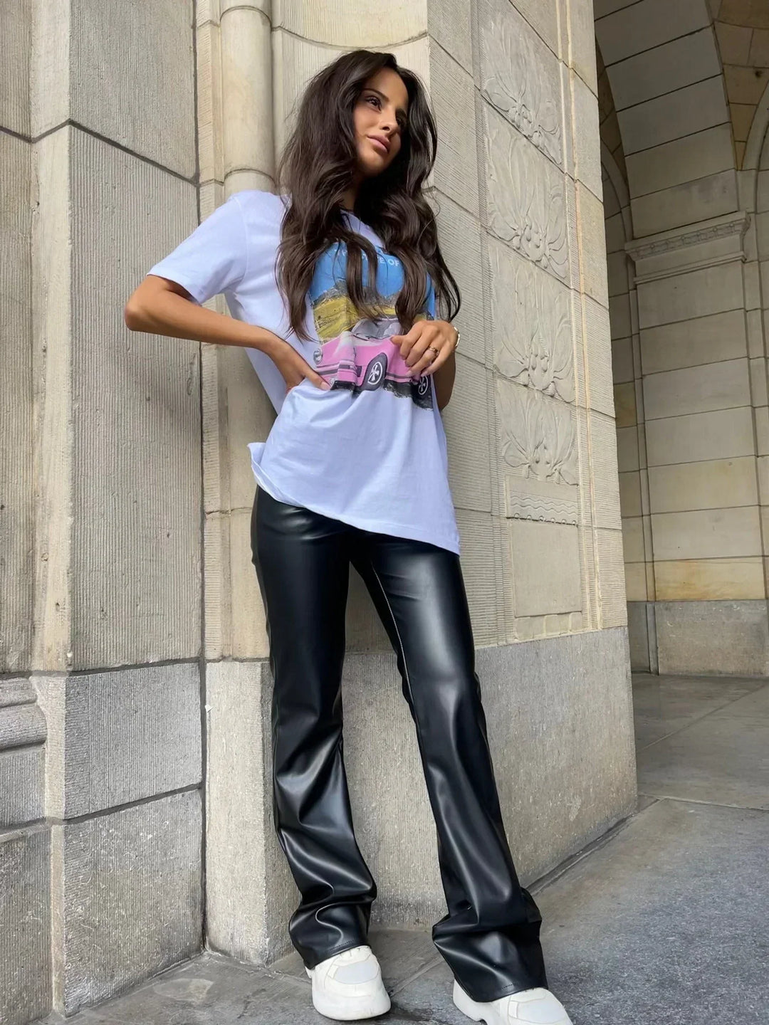 Nora | Kunstleder Hose High Waist Ausgestellt Taschen