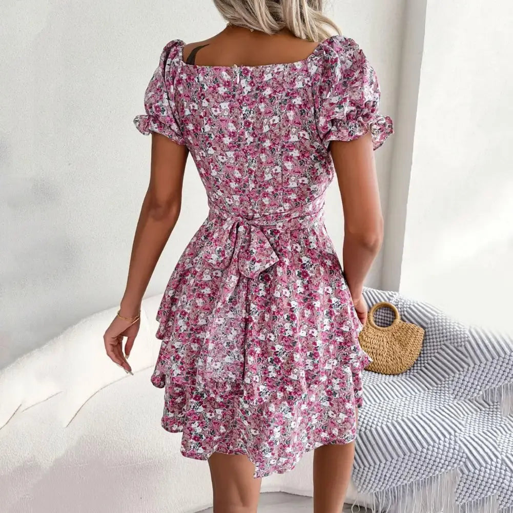 Flora | Minikleid Blumenprint Herzausschnitt Puffärmel