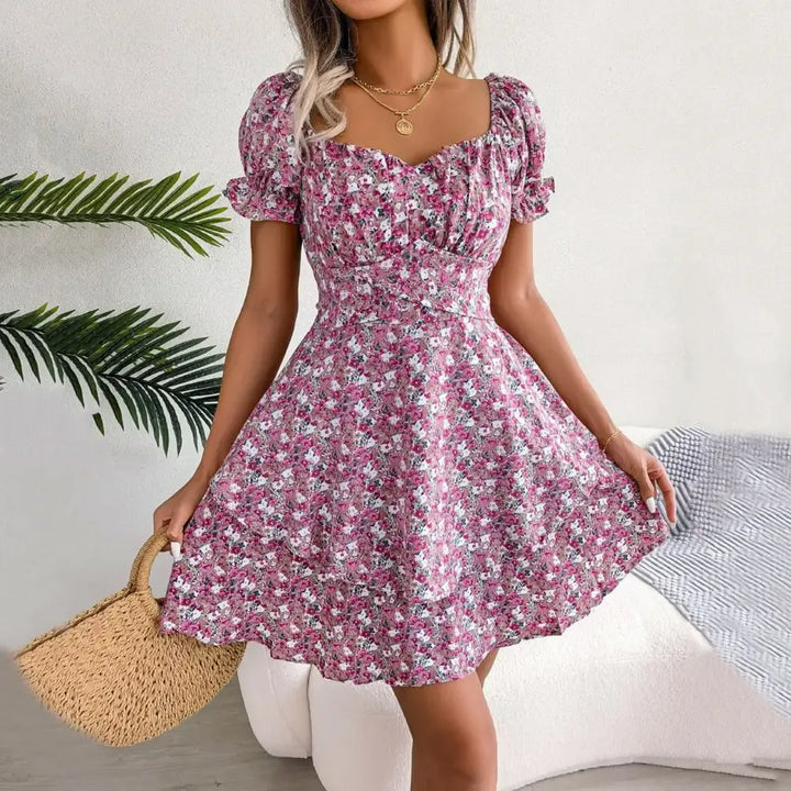 Flora | Minikleid Blumenprint Herzausschnitt Puffärmel