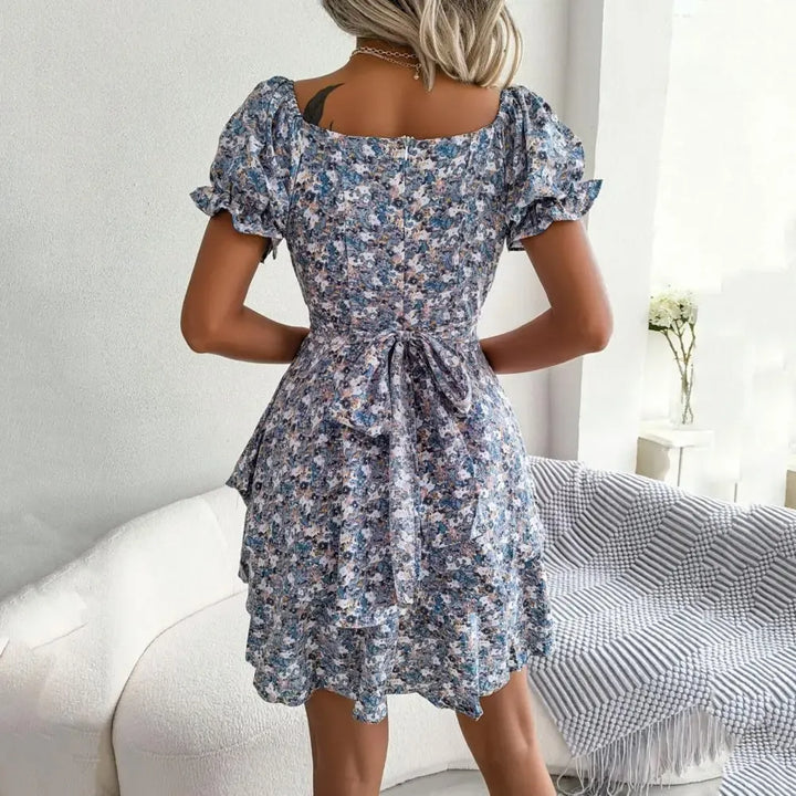 Flora | Minikleid Blumenprint Herzausschnitt Puffärmel