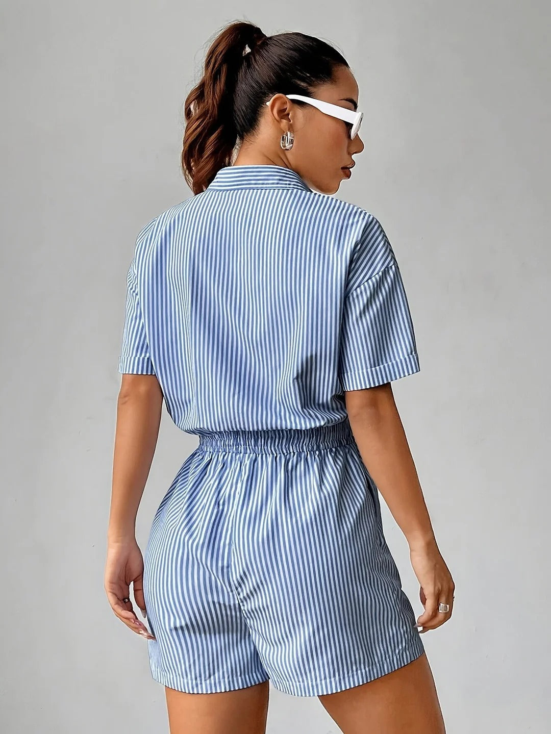Britta | Jumpsuit Gestreift Taillengürtel Ärmellos