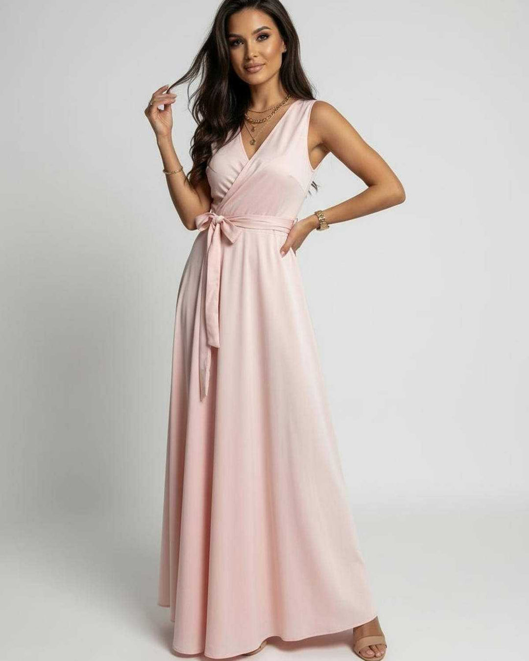 Aurelia | Maxikleid Rüschen V-Ausschnitt Schlitz fließend
