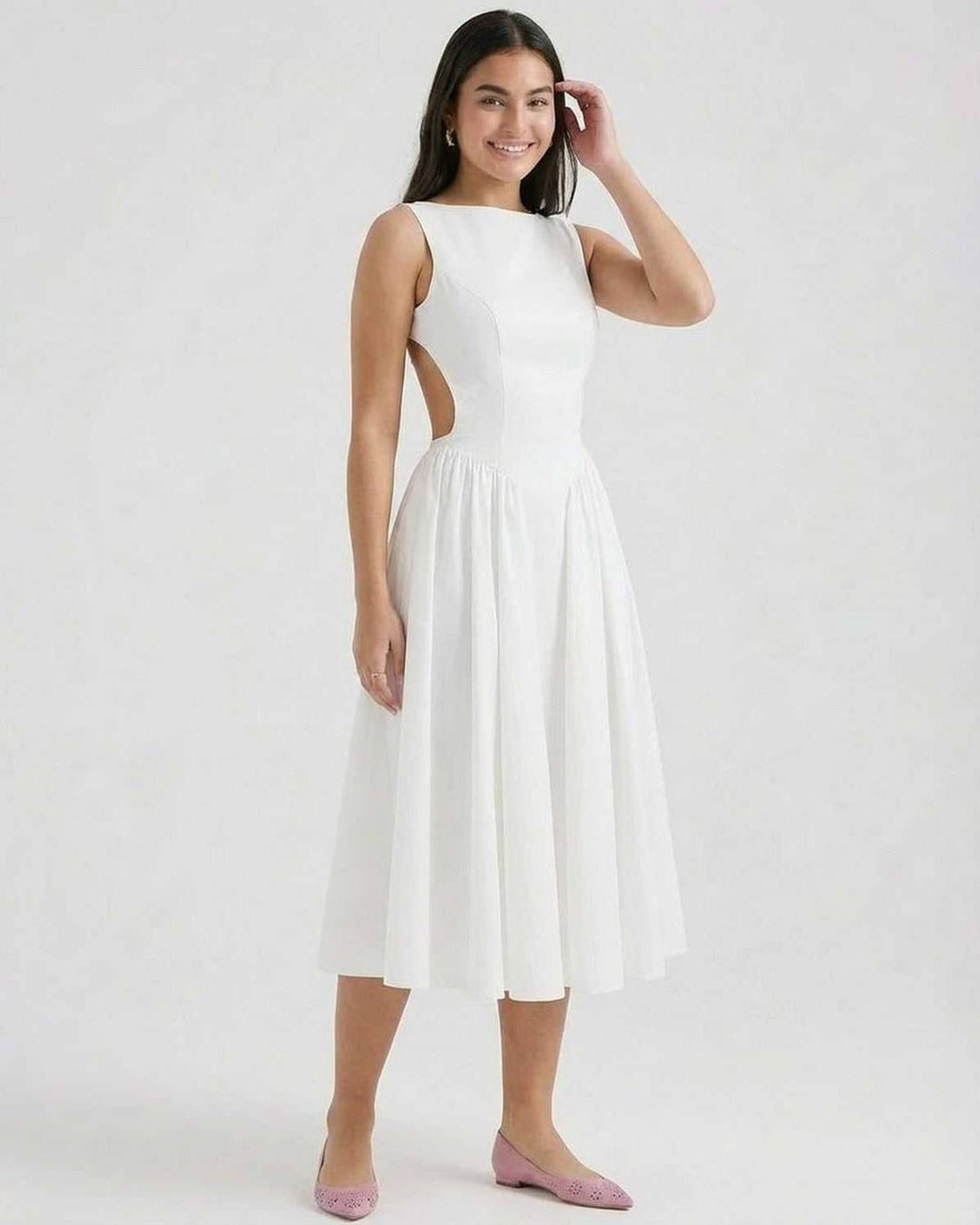 Lisa | Midikleid A-Linie Ärmellos Rückenausschnitt Tailliert