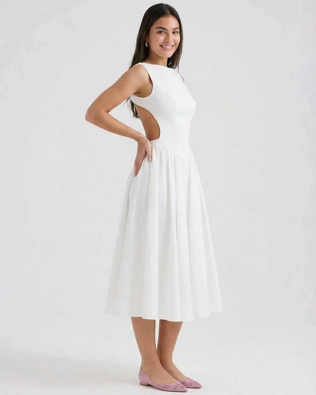 Lisa | Midikleid A-Linie Ärmellos Rückenausschnitt Tailliert
