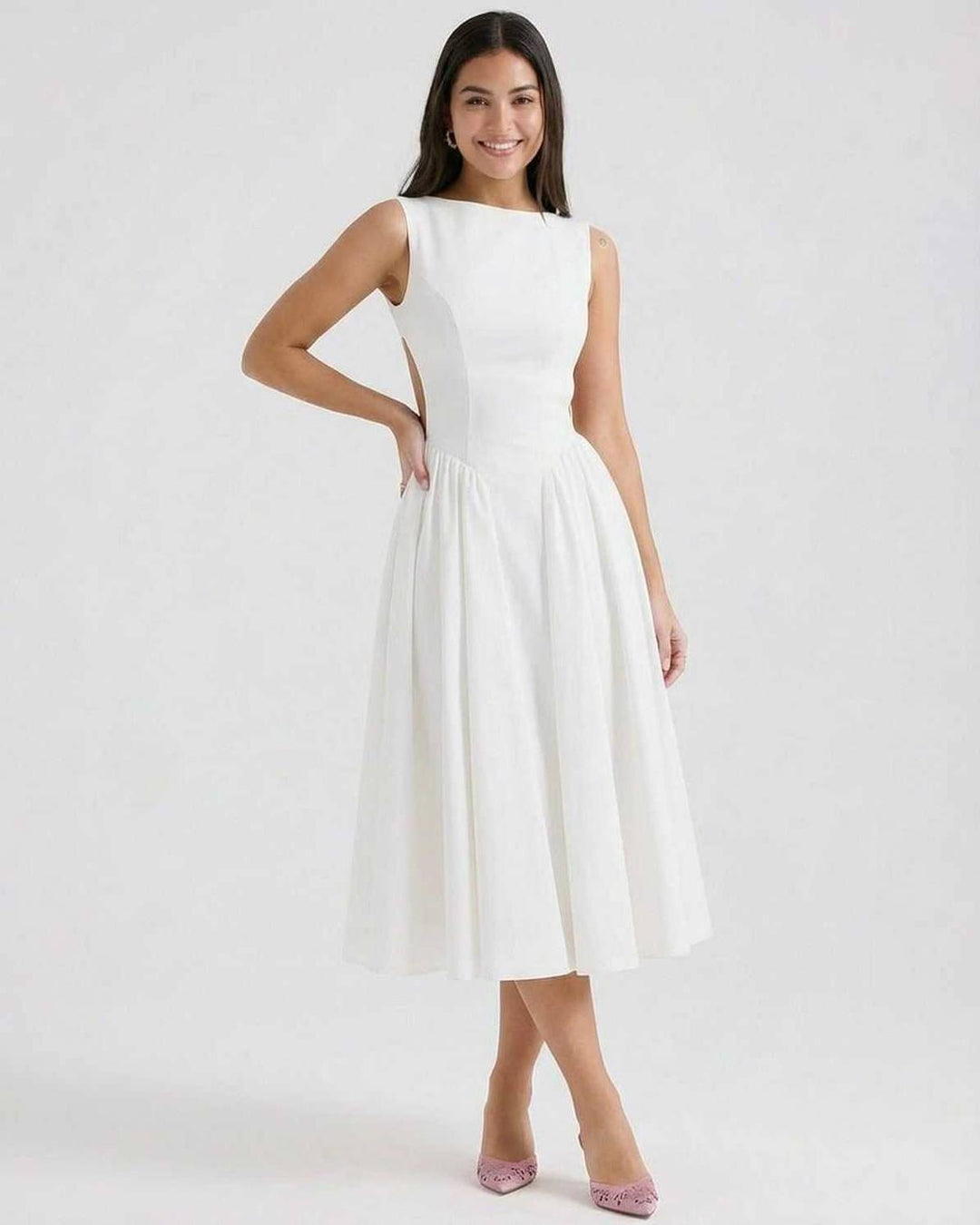 Lisa | Midikleid A-Linie Ärmellos Rückenausschnitt Tailliert
