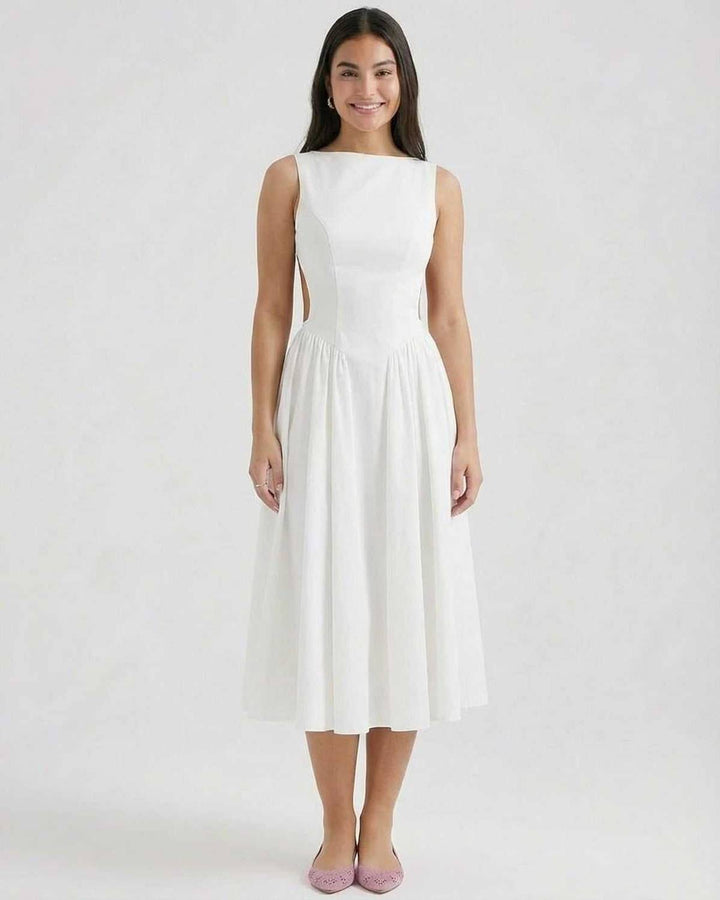 Lisa | Midikleid A-Linie Ärmellos Rückenausschnitt Tailliert