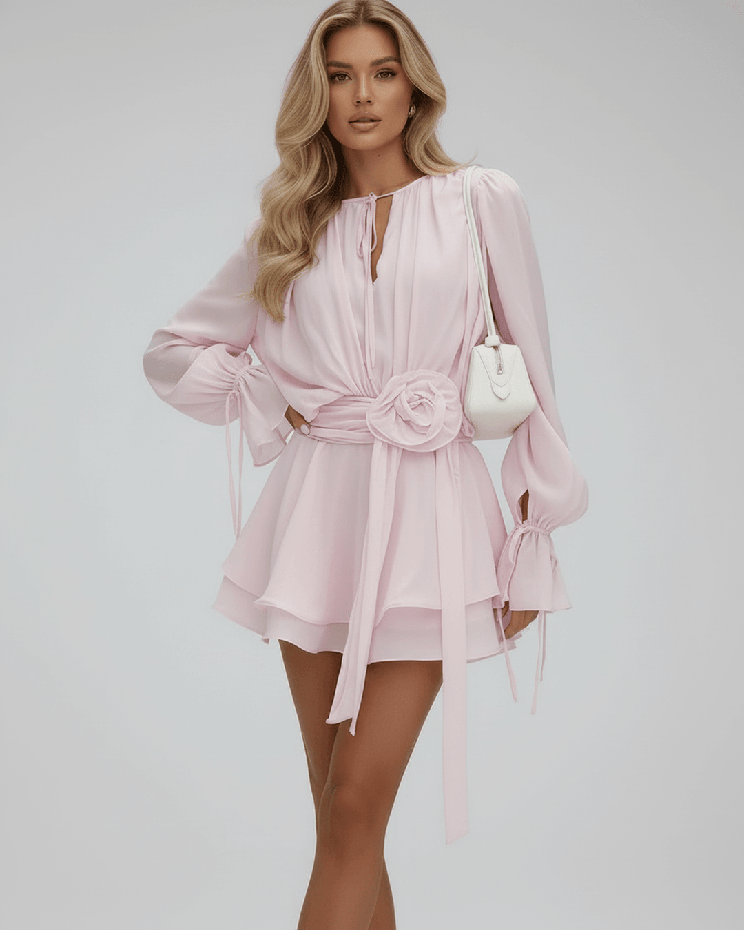 Ioanna | Minikleid Bodycon Flatterärmel 3D Blumendetail
