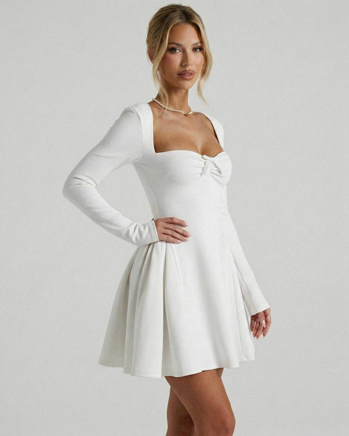 Mia | Minikleid Fit-and-Flare Eckiger Ausschnitt Langarm Schleife