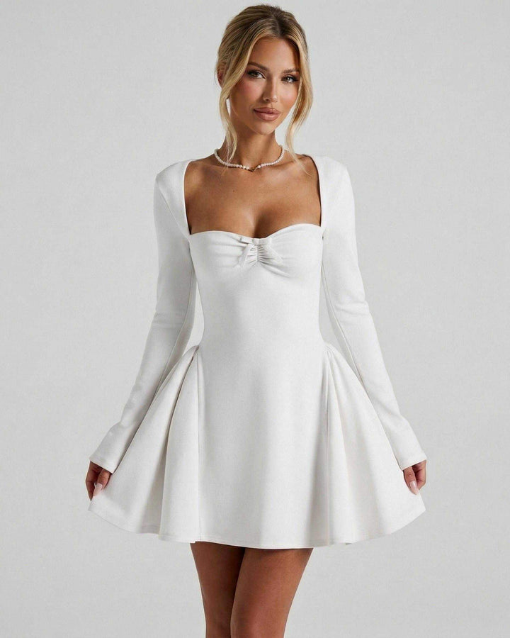 Mia | Minikleid Fit-and-Flare Eckiger Ausschnitt Langarm Schleife