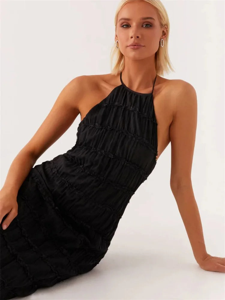 Sorella | Maxikleid Halter rückenfrei Schlitz figurbetont