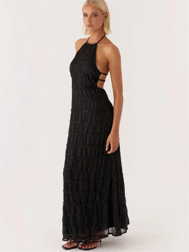 Sorella | Maxikleid Halter rückenfrei Schlitz figurbetont