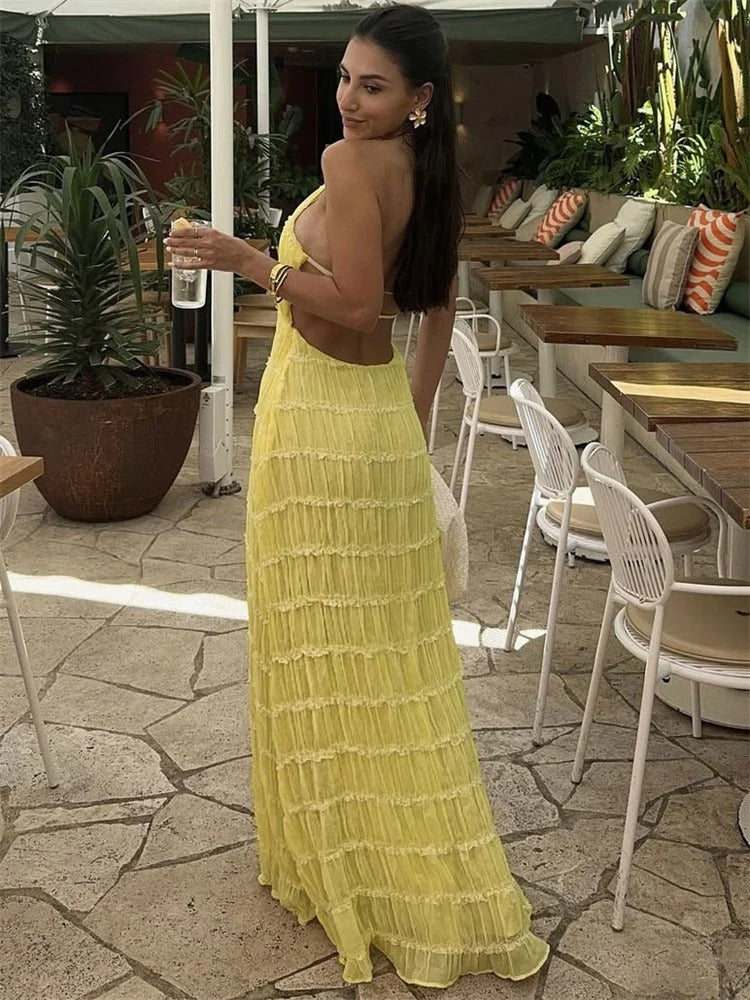 Sorella | Maxikleid Halter rückenfrei Schlitz figurbetont