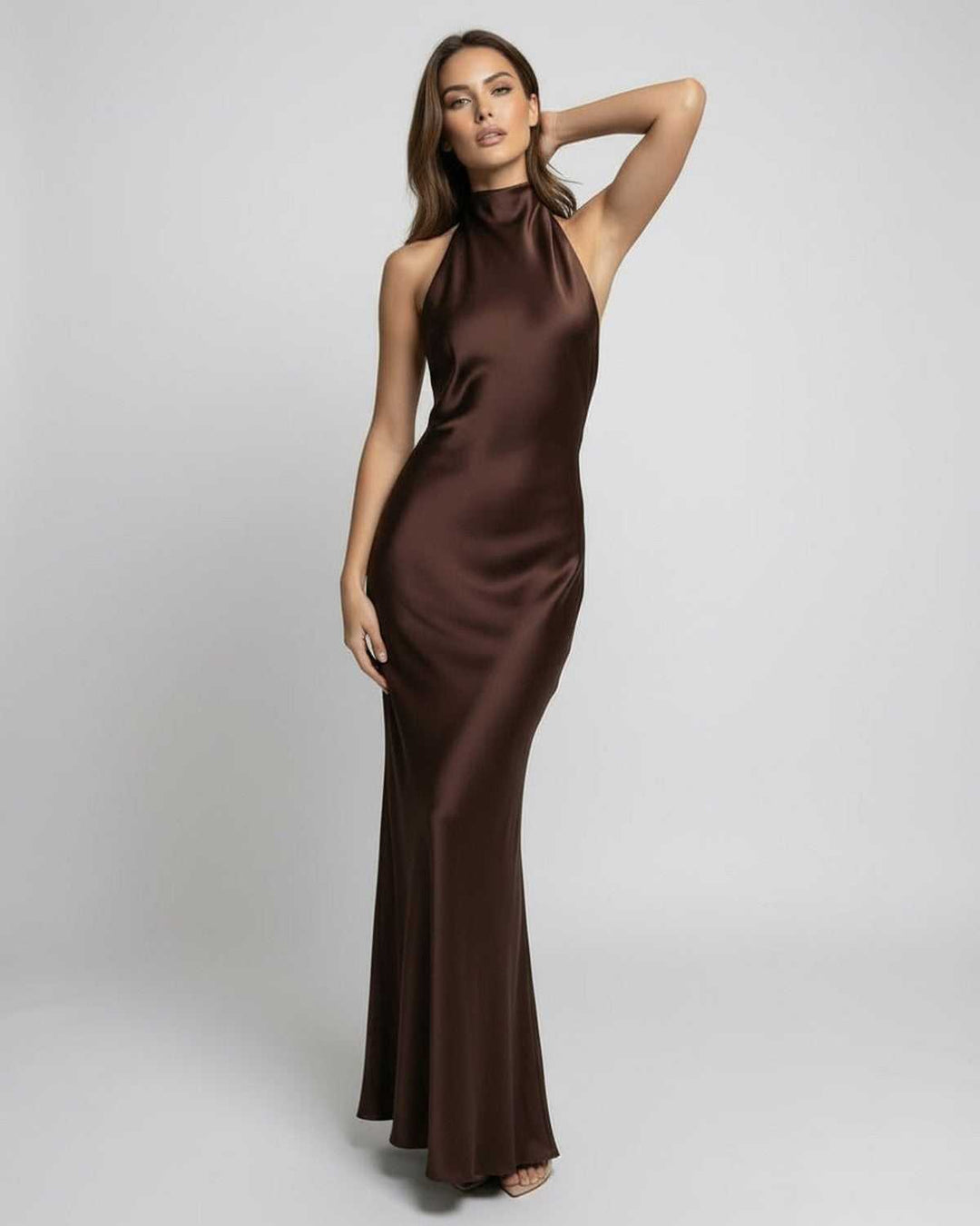 Sara | Maxikleid Satin Neckholder Offener Rücken High Waist