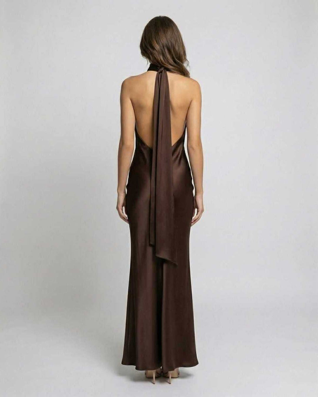 Sara | Maxikleid Satin Neckholder Offener Rücken High Waist