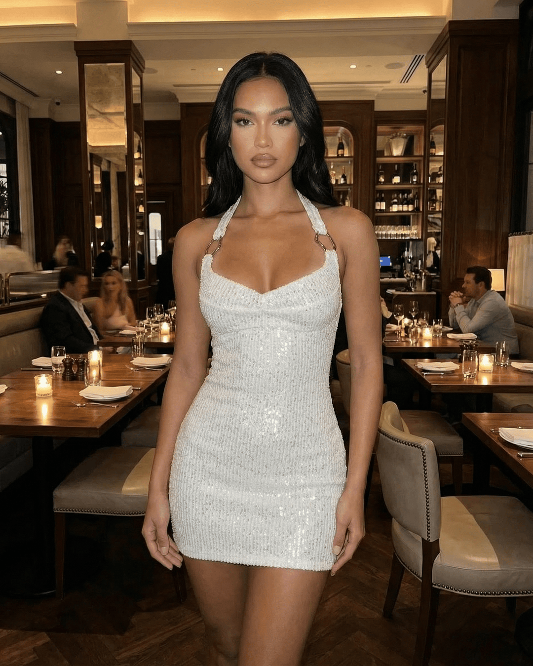 Nina | Minikleid Pailletten Bodycon Rückenausschnitt Gekreuzte Bänder