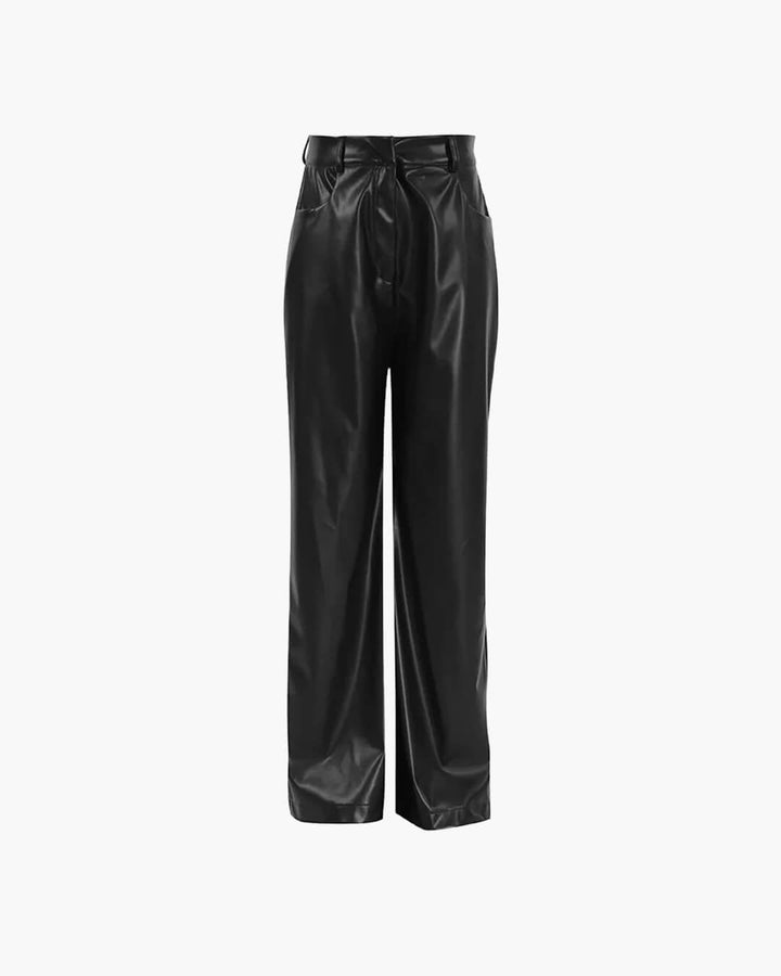 Zafina | Hose Kunstleder weit Bein hohe Taille gerade