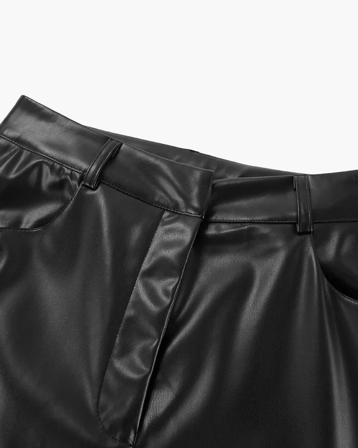 Zafina | Hose Kunstleder weit Bein hohe Taille gerade