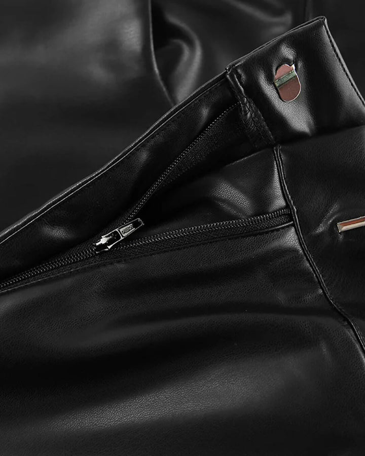 Zafina | Hose Kunstleder weit Bein hohe Taille gerade