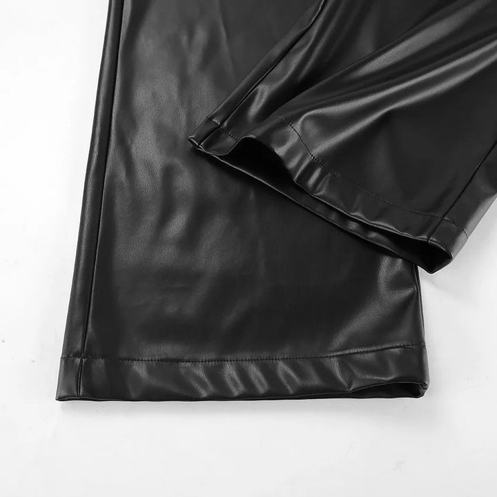 Zafina | Hose Kunstleder weit Bein hohe Taille gerade