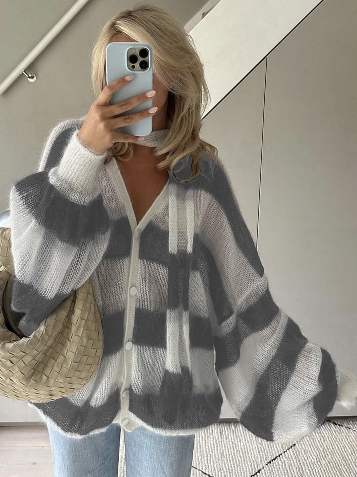 Alvéra | Strickjacke Damen gestreift offen locker Langarm