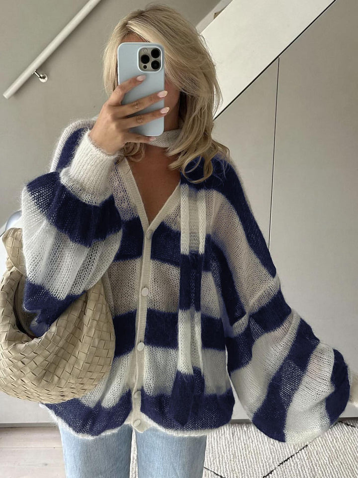 Alvéra | Strickjacke Damen gestreift offen locker Langarm