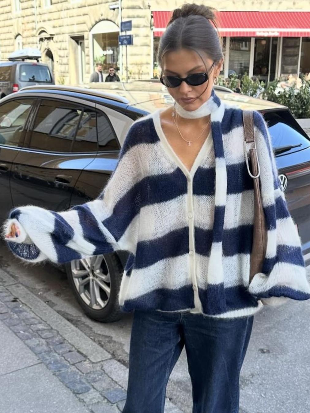 Alvéra | Strickjacke Damen gestreift offen locker Langarm