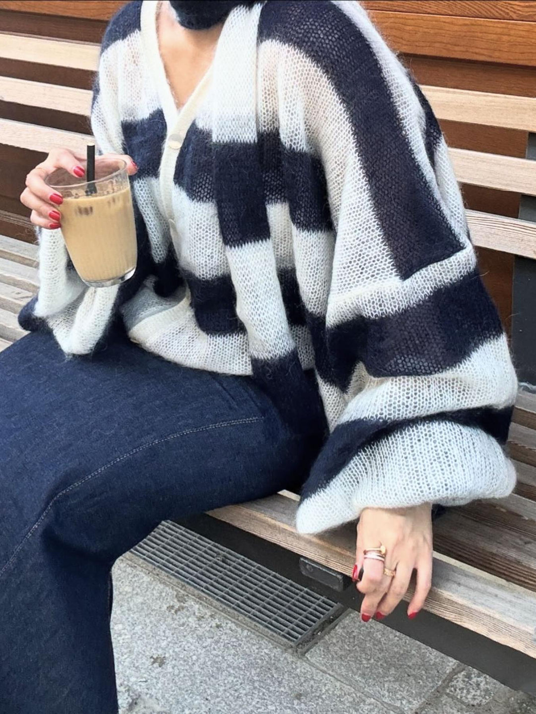 Alvéra | Strickjacke Damen gestreift offen locker Langarm
