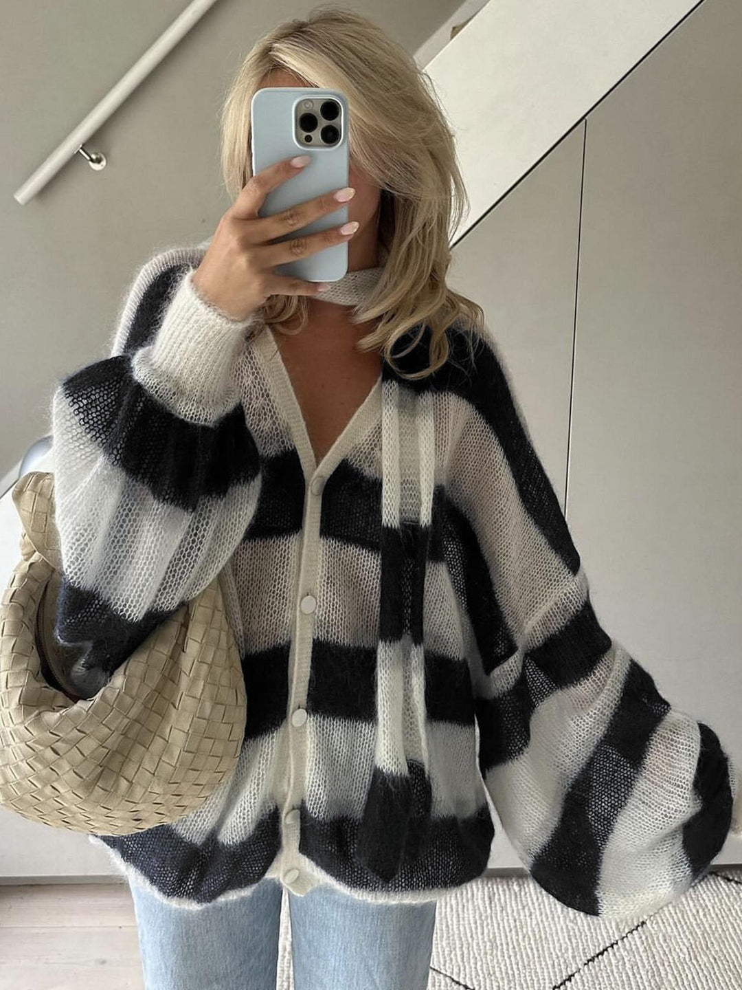 Alvéra | Strickjacke Damen gestreift offen locker Langarm