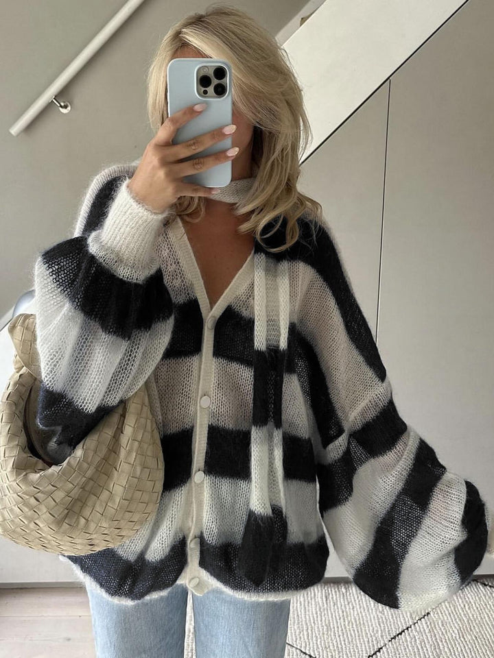 Alvéra | Strickjacke Damen gestreift offen locker Langarm