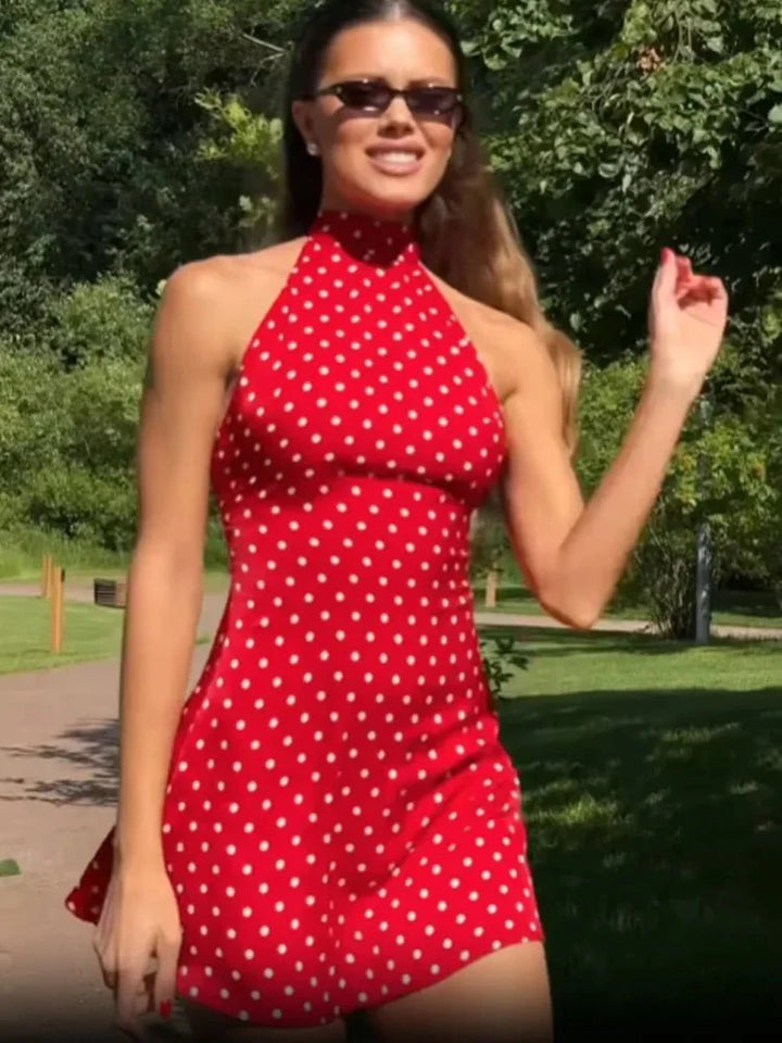 Elina | Minikleid Halter Punkte rückenfrei figurbetont