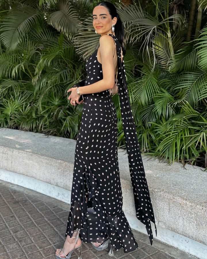 Marélie | Maxikleid Punkte Schleife Träger fließend Sommer