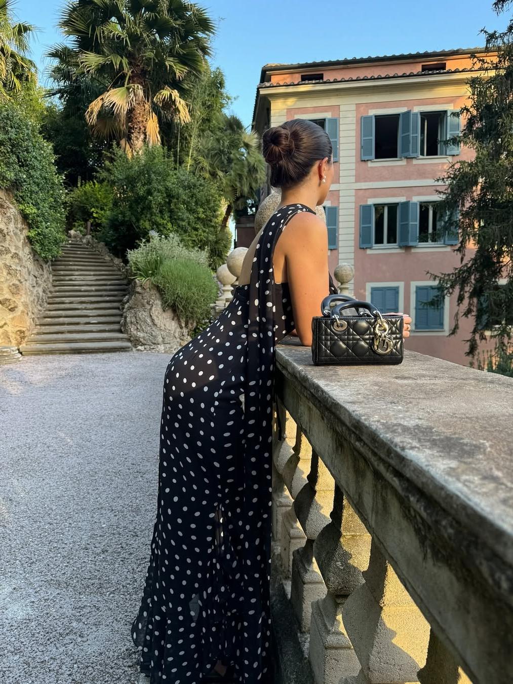 Marélie | Maxikleid Punkte Schleife Träger fließend Sommer