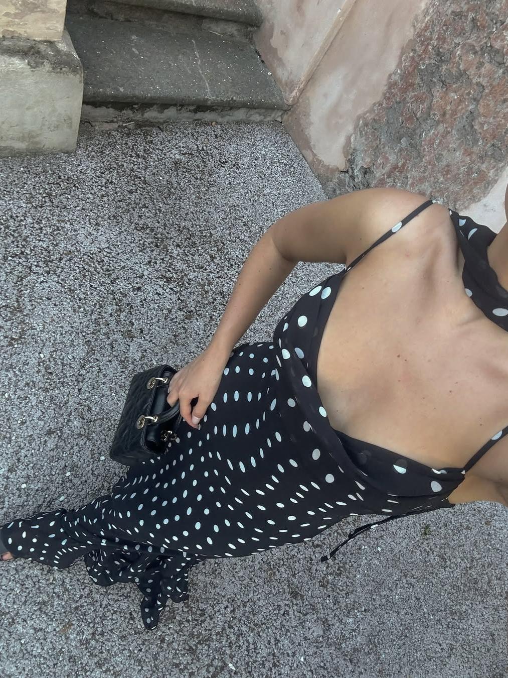 Marélie | Maxikleid Punkte Schleife Träger fließend Sommer