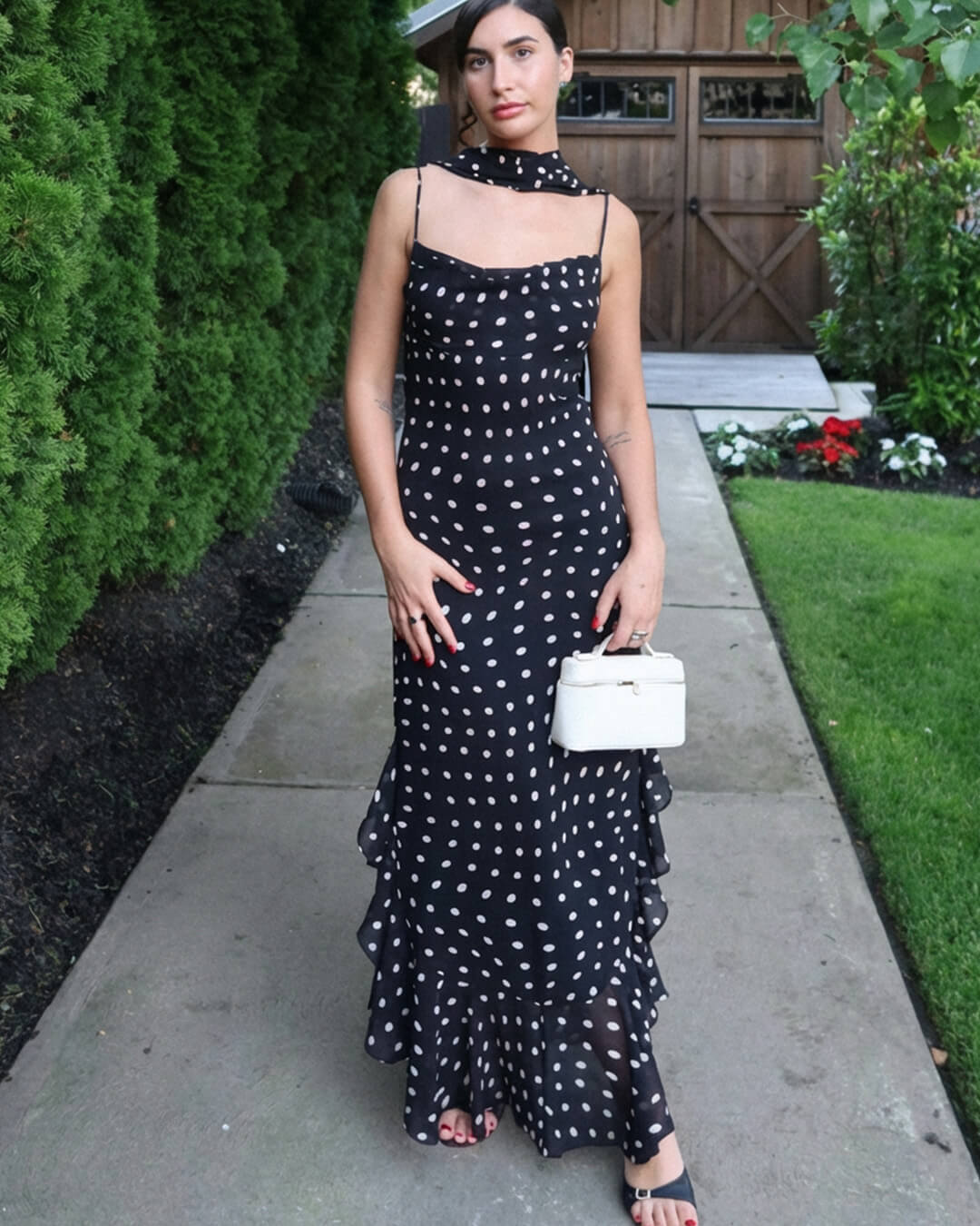 Marélie | Maxikleid Punkte Schleife Träger fließend Sommer