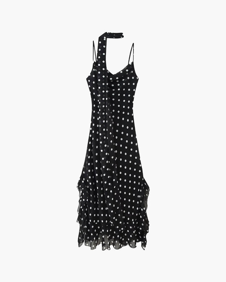 Marélie | Maxikleid Punkte Schleife Träger fließend Sommer