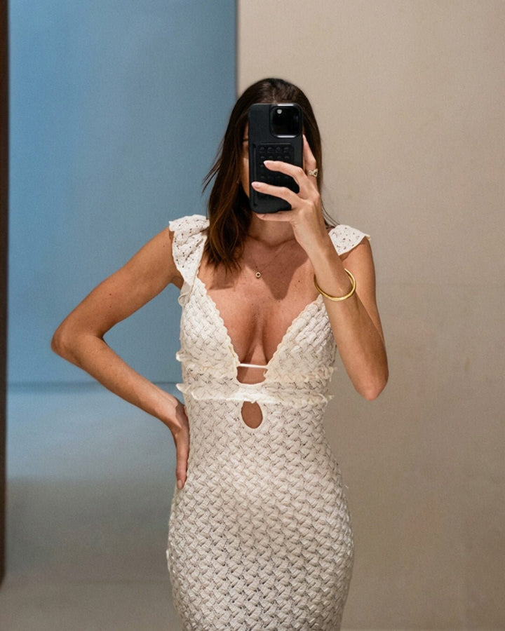 Serelina | Maxikleid Spitze tief V-Ausschnitt figurbetont