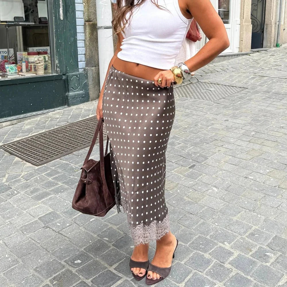 Selina | Gepunkteter Spitzen Midirock