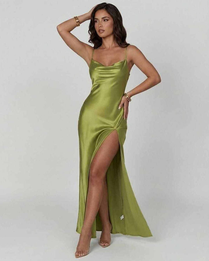 Lara | Minikleid Satin Asymmetrisch V-Ausschnitt Elastikbund Träger