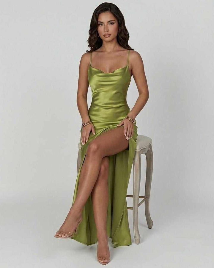 Lara | Minikleid Satin Asymmetrisch V-Ausschnitt Elastikbund Träger