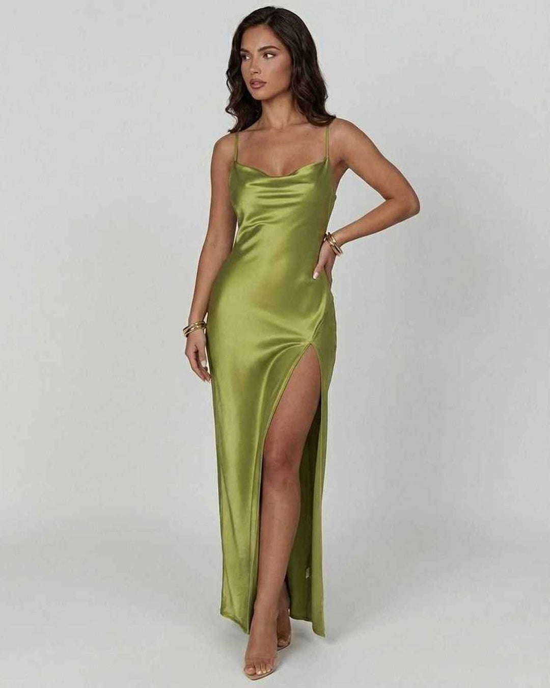 Lara | Minikleid Satin Asymmetrisch V-Ausschnitt Elastikbund Träger