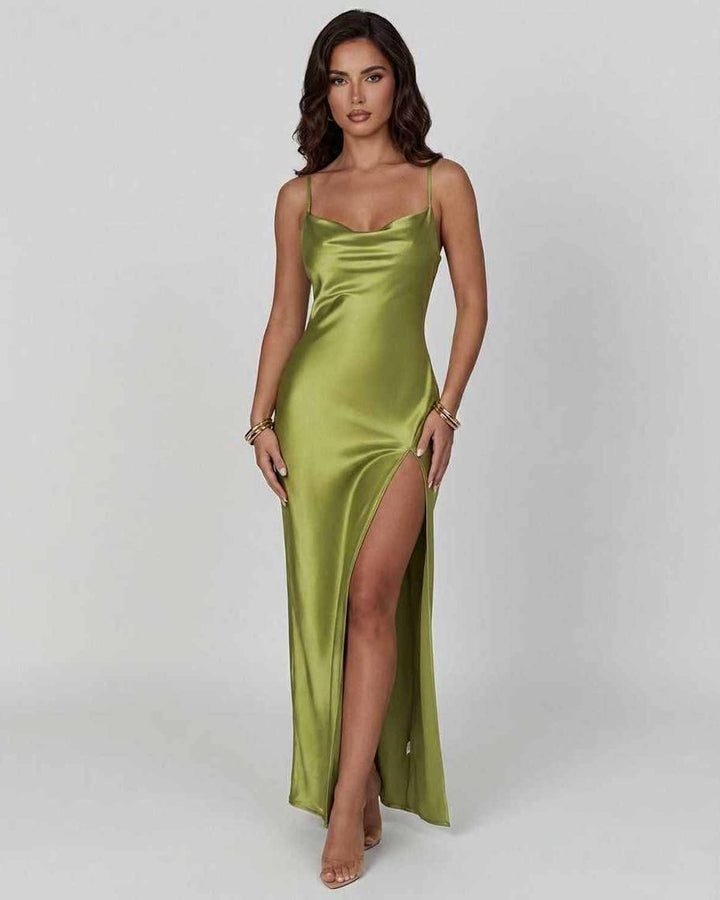 Lara | Minikleid Satin Asymmetrisch V-Ausschnitt Elastikbund Träger